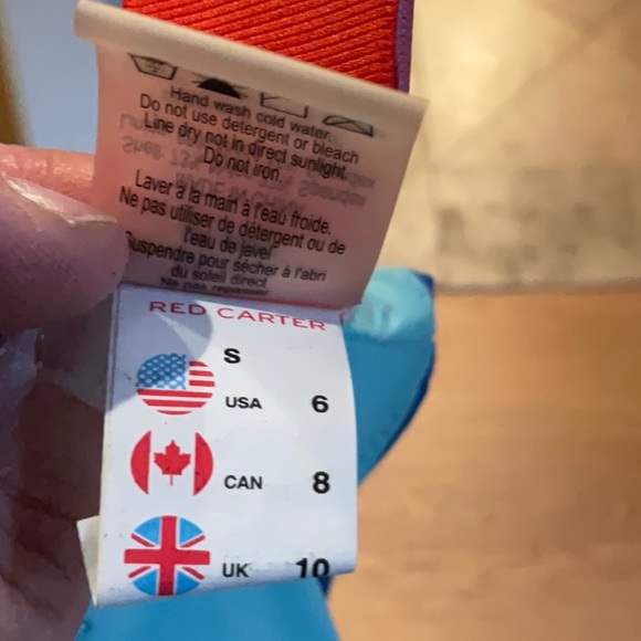 Red Carter, over one shoulder blue lace up back bandeau bikini top, Small - Picture 4 of 4